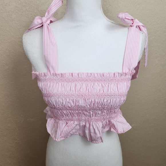 HYFVE Tops - HYFVE Pink Striped Smocked Tube Top w/Ties Large (5194)
